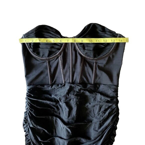 Oh Polly Corset Mini Dress Ruched black UK 12 US 8 Bodycon Mesh Layer Y2K style - Picture 2 of 5